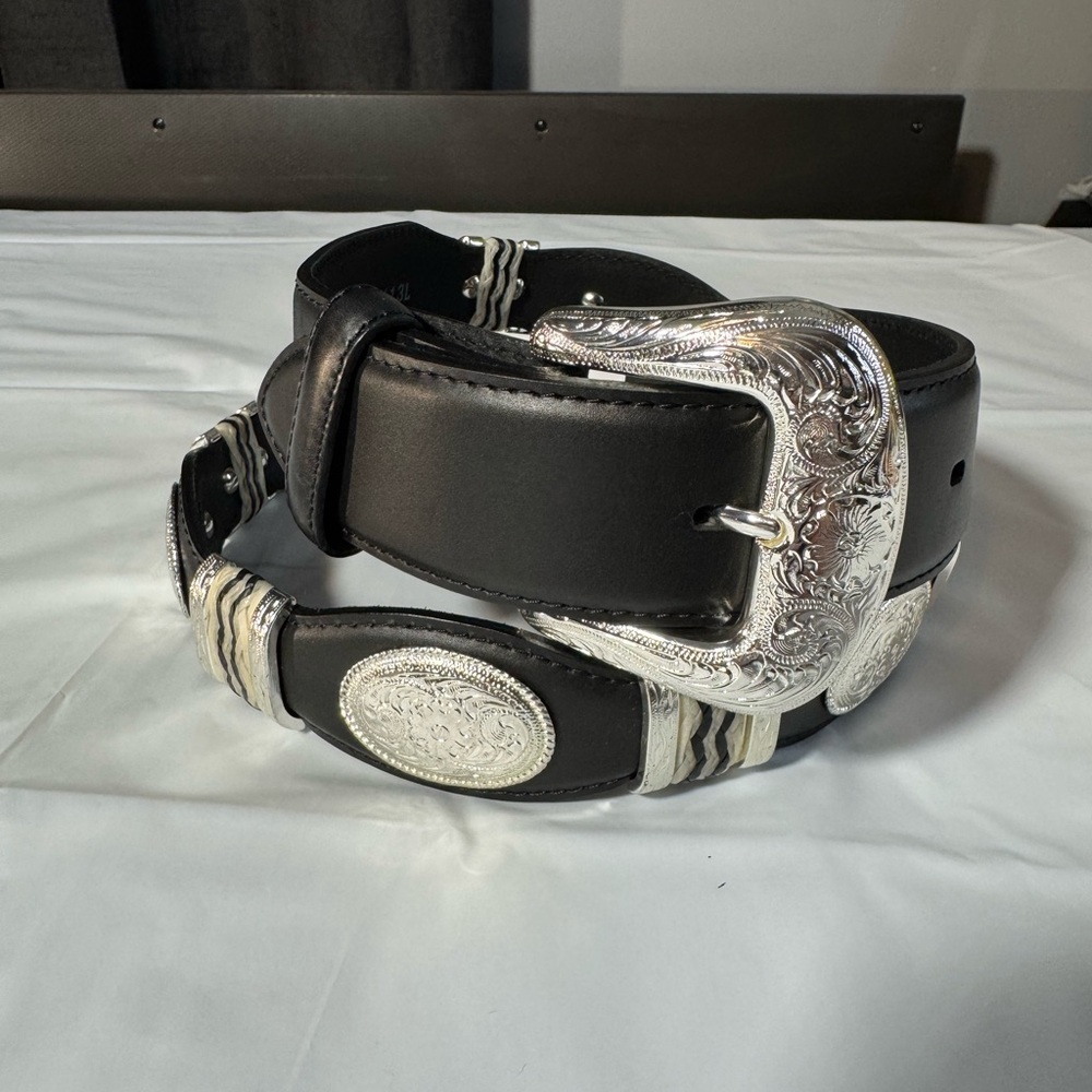 Tony Lama Cutting Champ Black and Silver Men's Belt